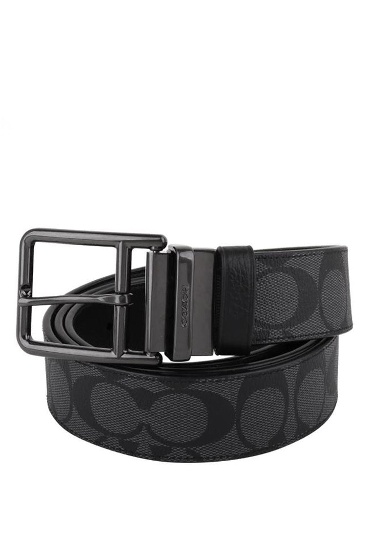 Coach Boxed Plaque And Harness Buckle Cut To Size Reversible Belt 38mm - Black