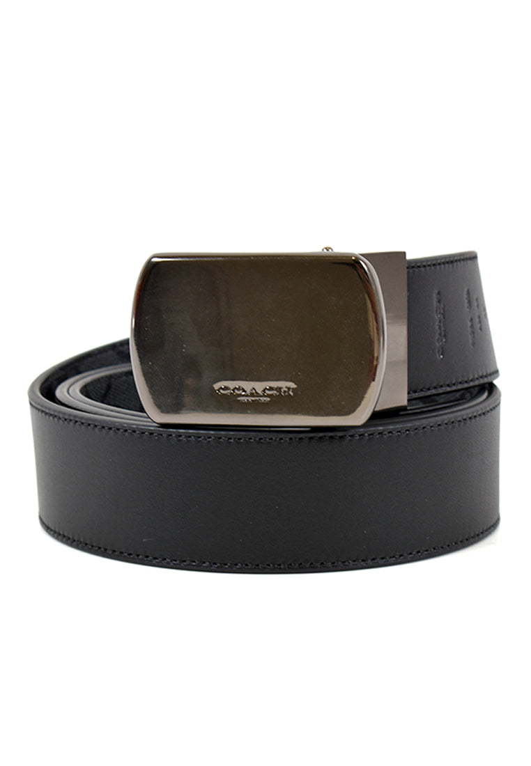 Coach Boxed Plaque And Harness Buckle Cut To Size Reversible Belt 38mm - Black