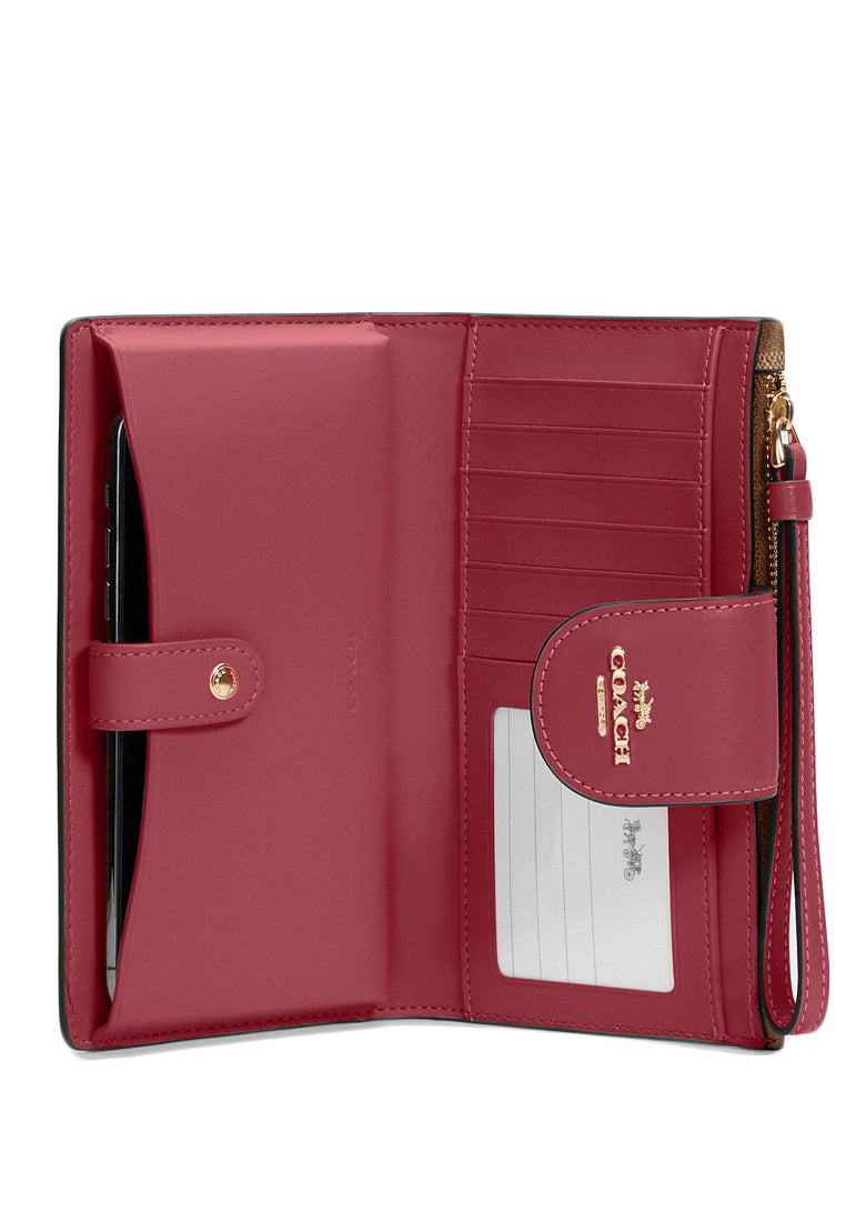 Coach Tech Wallet In Colorblock Signature Canvas - Brown/Cherry