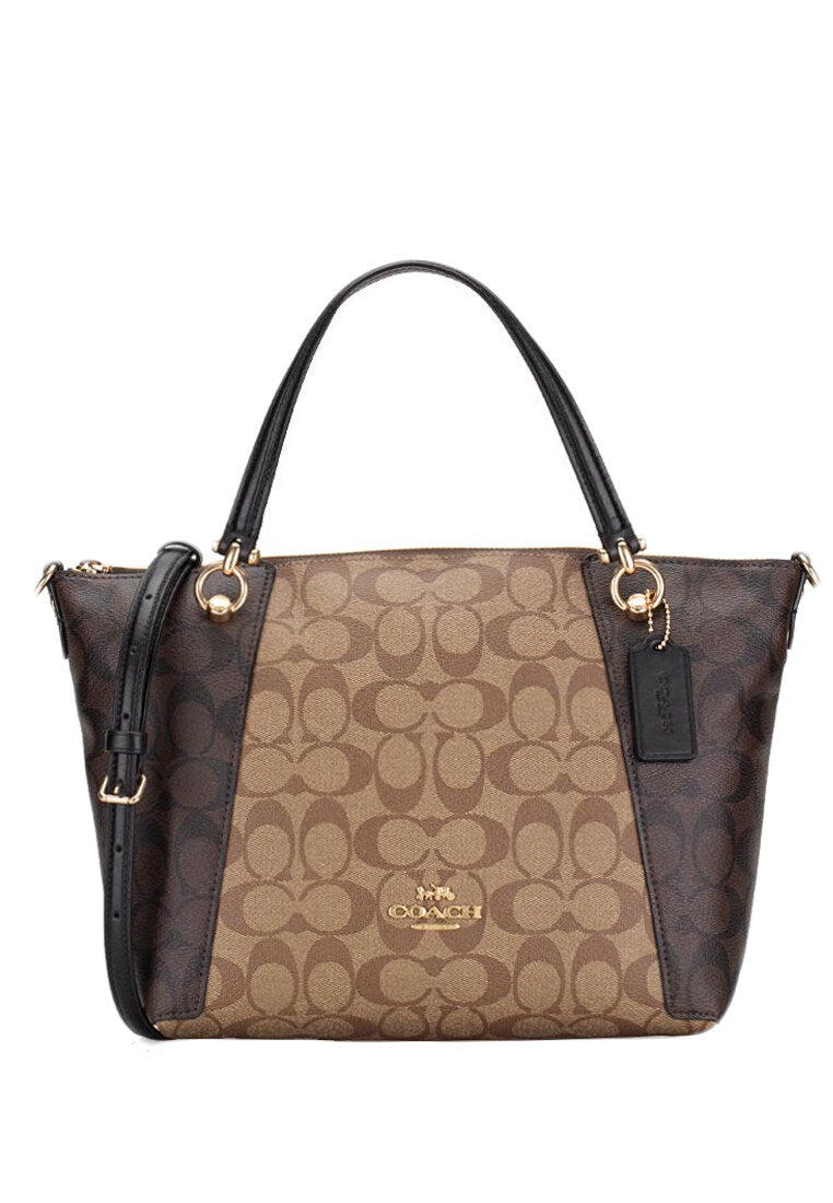 Coach Kacey Satchel In Blocked Signature Canvas - Brown