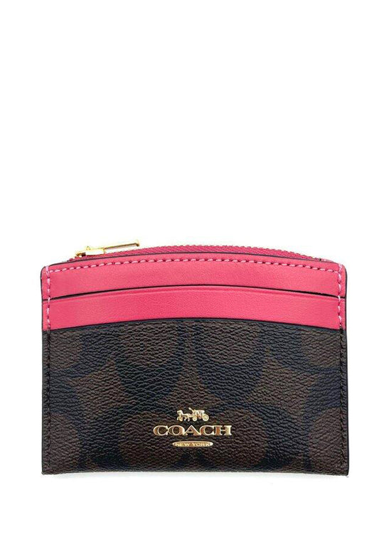 Coach Shaped Card Case In Signature Canvas - Dark Brown/Pink