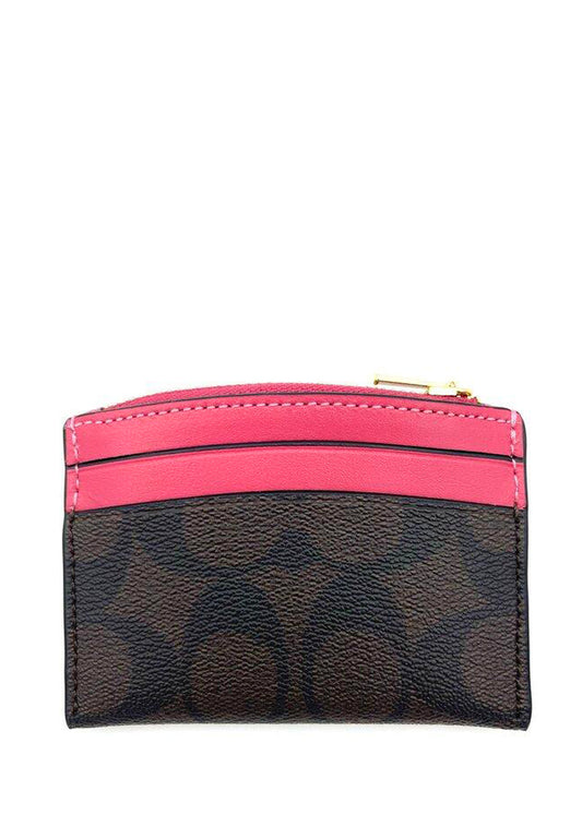 Coach Shaped Card Case In Signature Canvas - Dark Brown/Pink