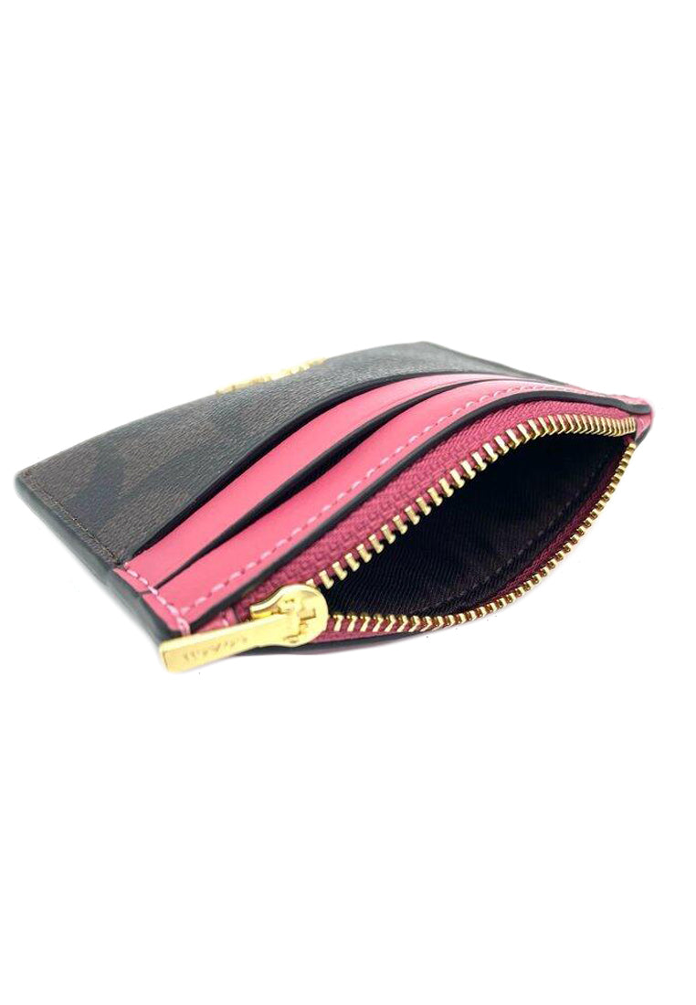 Coach Shaped Card Case In Signature Canvas - Dark Brown/Pink