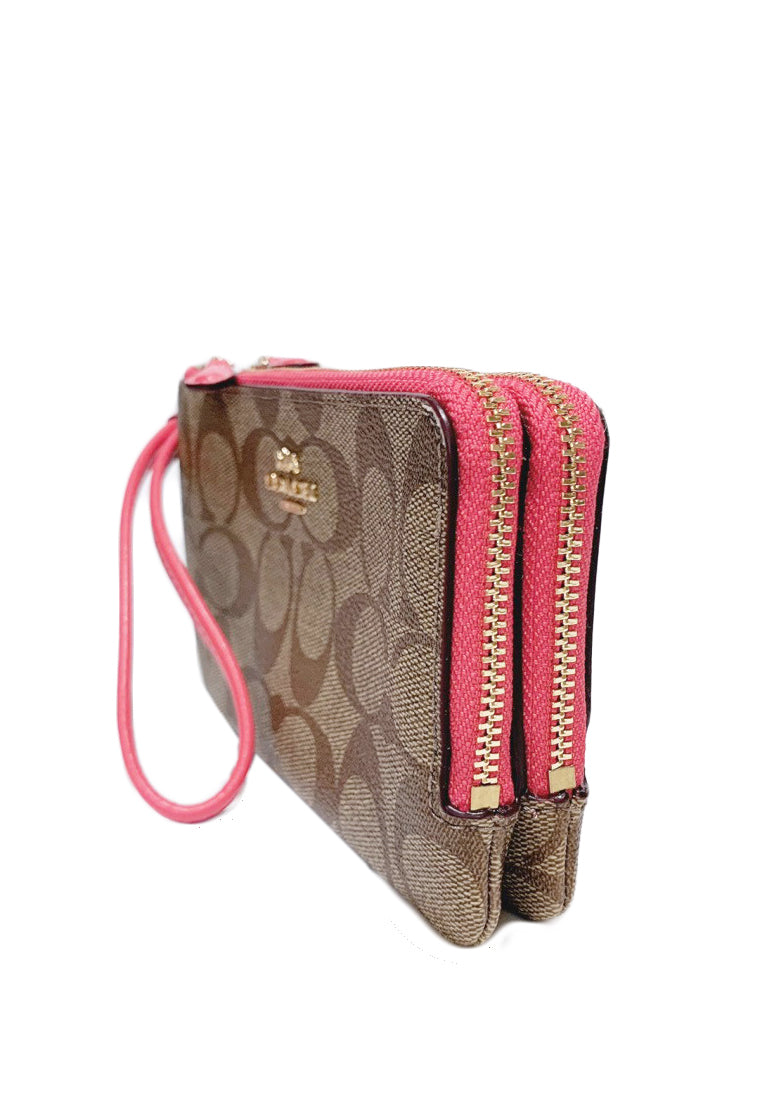 Coach Small Corner Double Zip Wristlet - Brown/Pink