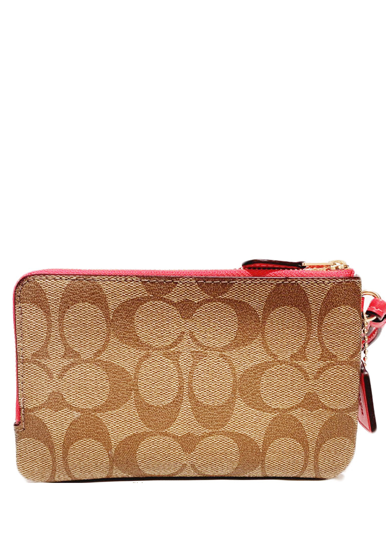 Coach Small Corner Double Zip Wristlet - Brown/Pink