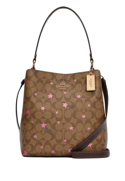 Coach Town Bucket Bag Signature Canvas With Disco Star Print - Brown