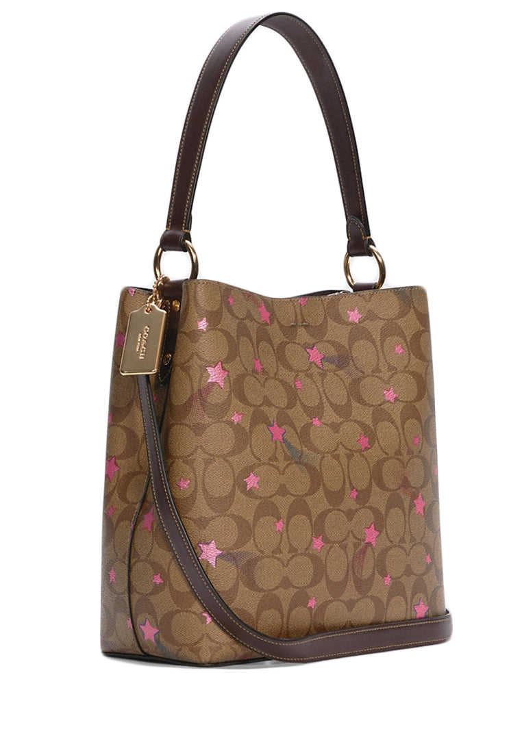 Coach Town Bucket Bag Signature Canvas With Disco Star Print - Brown