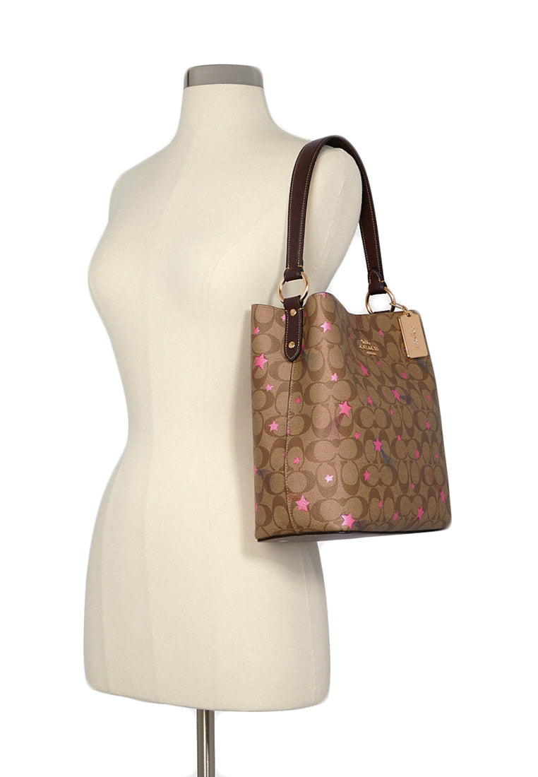 Coach Town Bucket Bag Signature Canvas With Disco Star Print - Brown