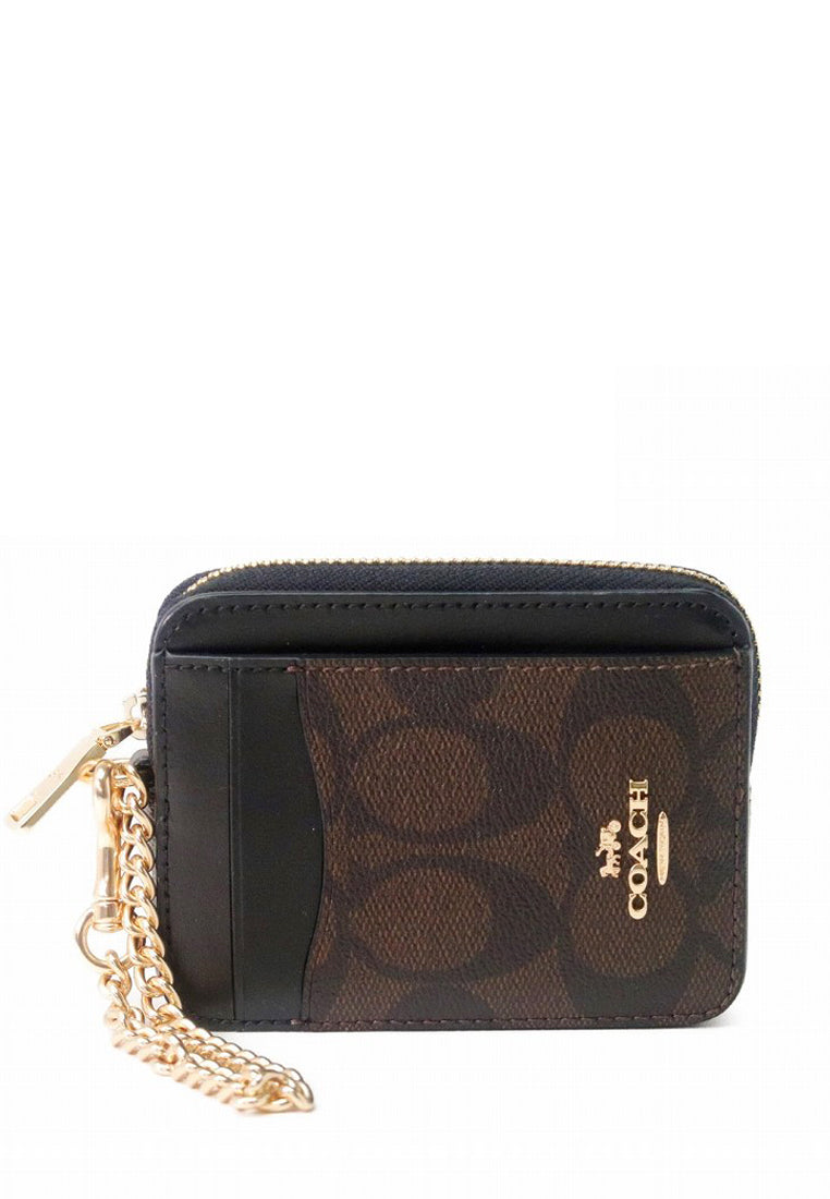 Coach Zip Card Case in Signature Canvas - Dark Brown