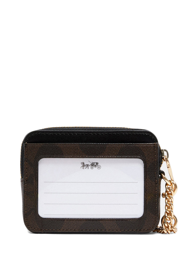 Coach Zip Card Case in Signature Canvas - Dark Brown