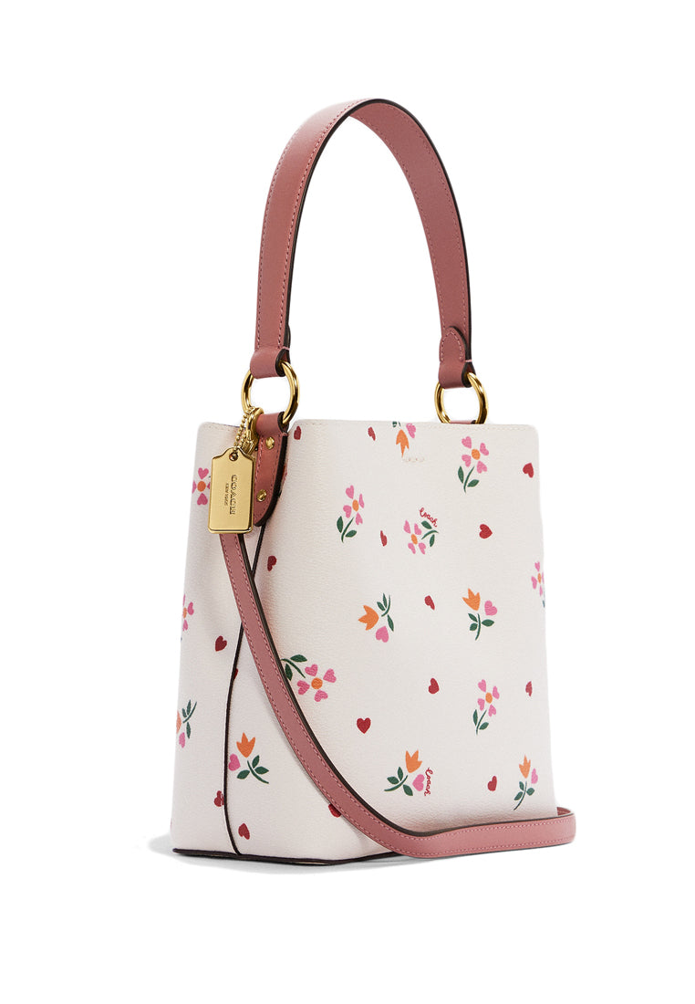 Coach Small Town Bucket Bag With Heart Petal Print - White