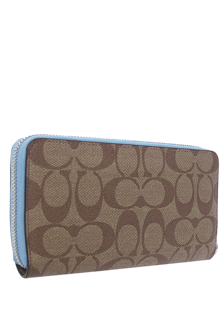 Coach Long Zip Around Wallet In Signature Canvas - Brown/Marble Blue