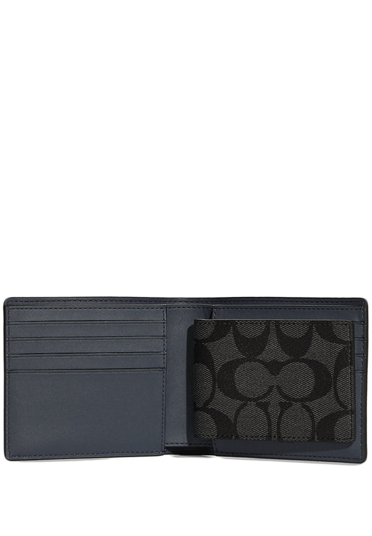 Coach 3 In 1 Mens Wallet In Colorblock Signature Canvas With Coach Patch - Black