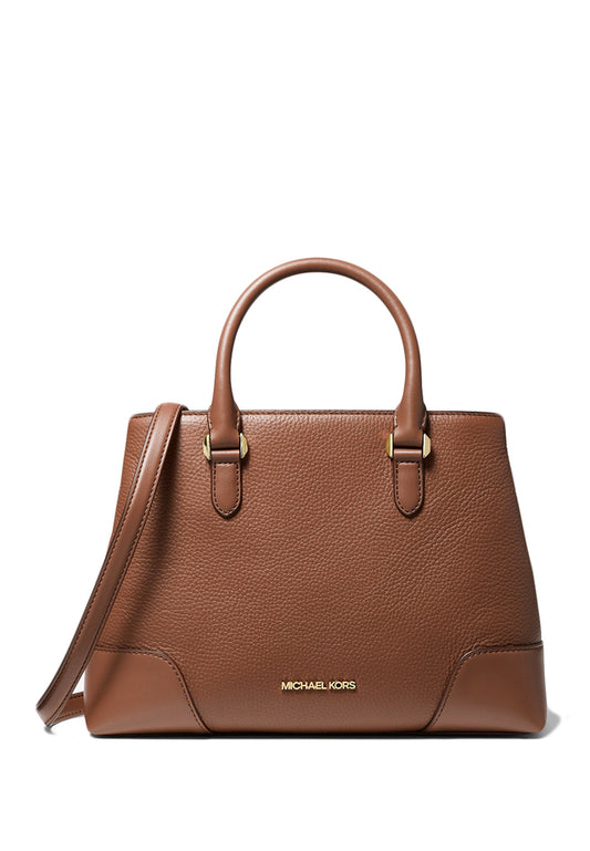 Michael Kors Crosby Medium Pebbled Leather Satchel - Brown