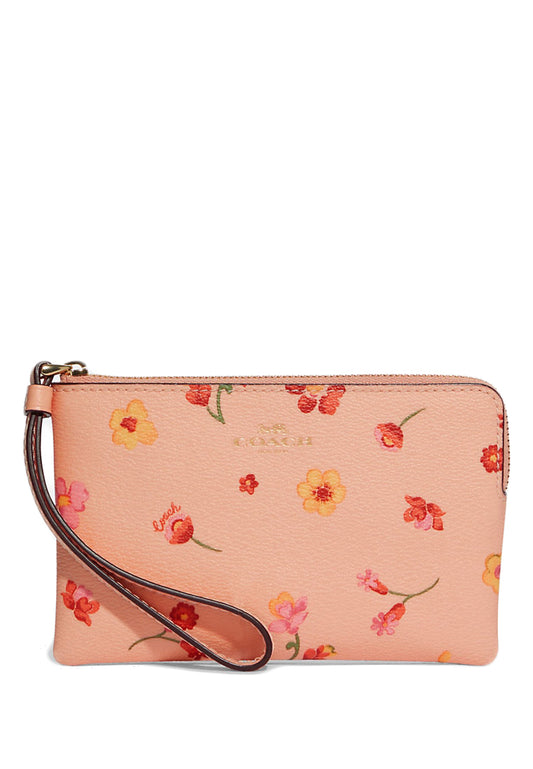 Coach Corner Zip Wristlet With Mystical Floral Print - Faded Blush/Multi