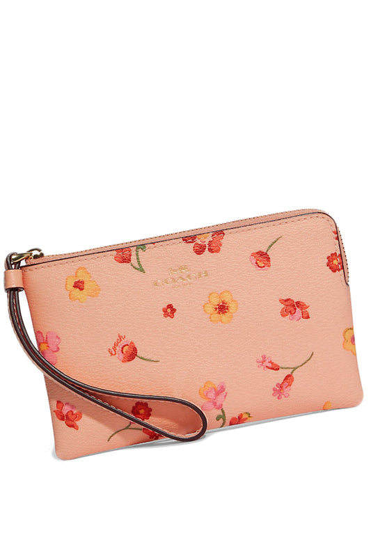 Coach Corner Zip Wristlet With Mystical Floral Print - Faded Blush/Multi