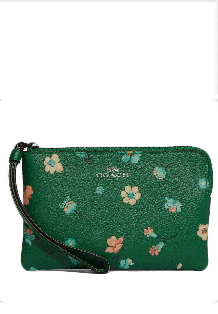 Coach Corner Zip Wristlet With Mystical Floral Print - Green