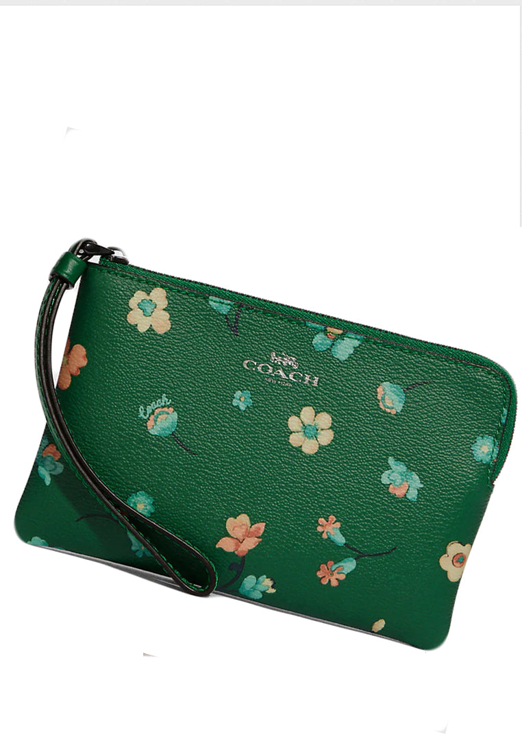 Coach Corner Zip Wristlet With Mystical Floral Print - Green