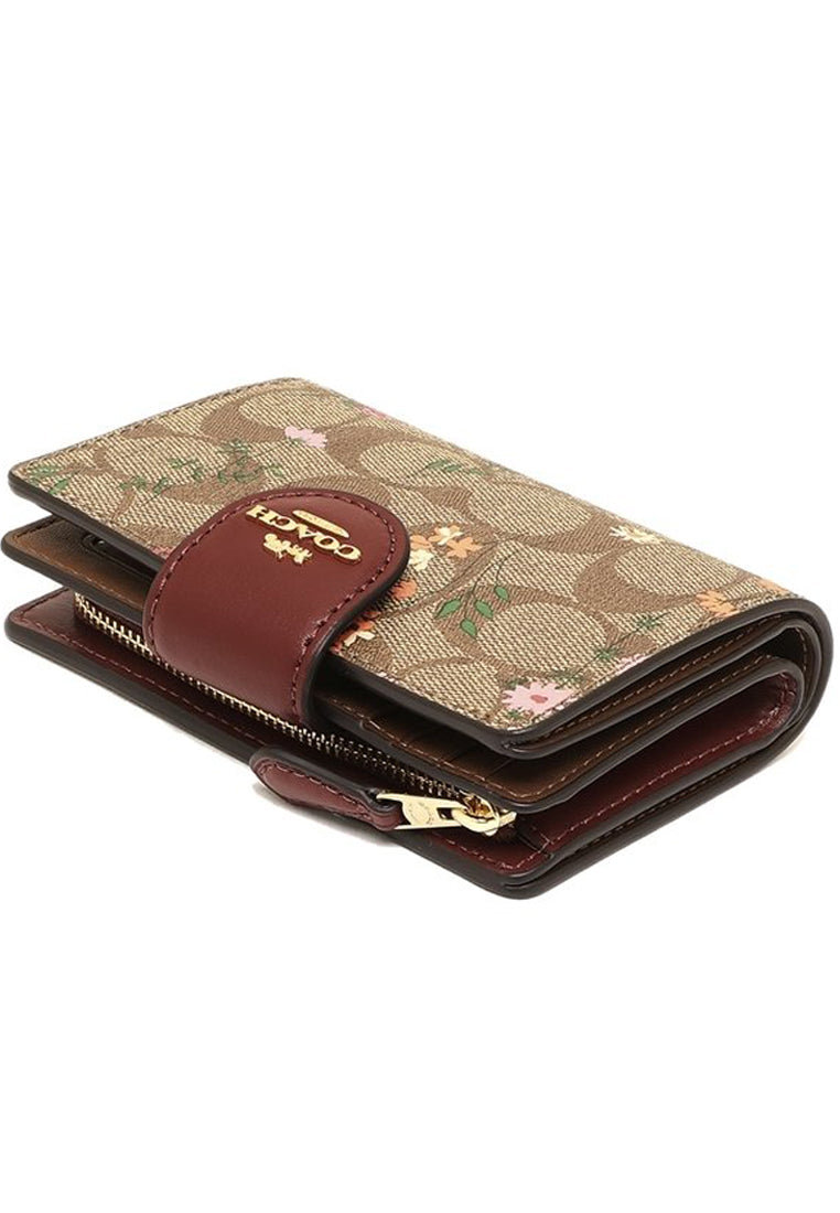 Coach Medium Corner Zip Wallet In Signature Canvas With Wildflower Print - Brown