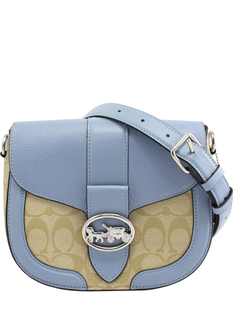 Coach Georgie Saddle Bag In Signature Canvas - Light Brown/Marble Blue