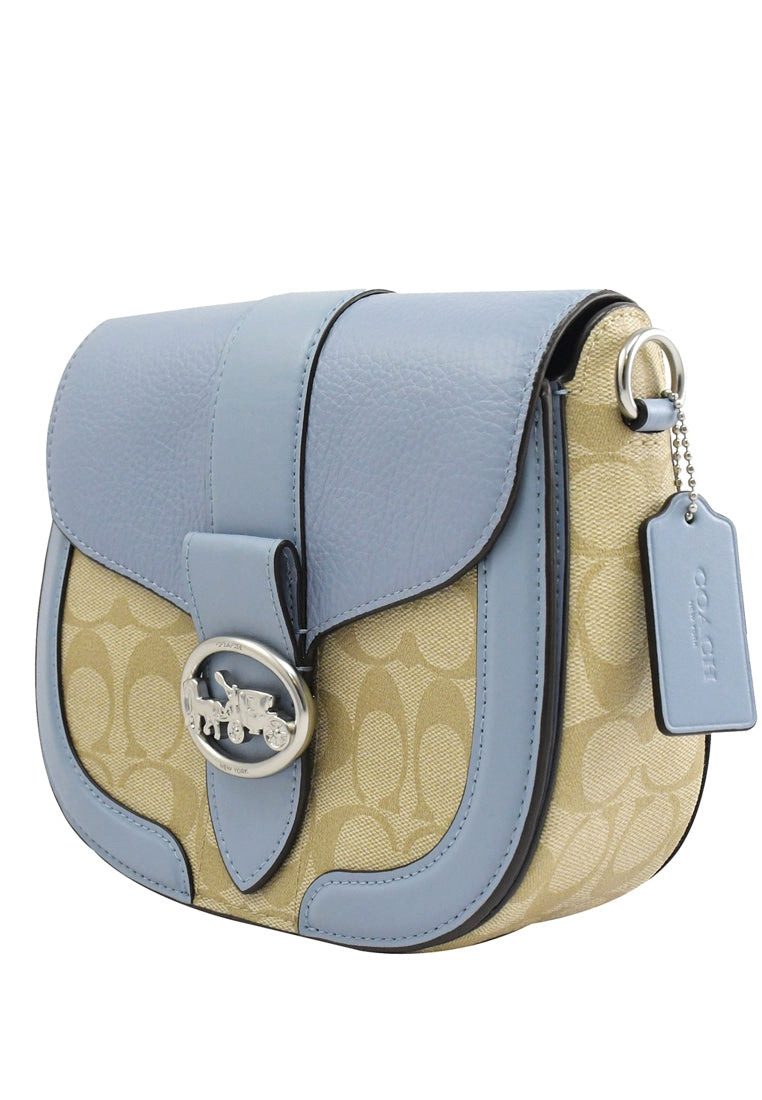 Coach Georgie Saddle Bag In Signature Canvas - Light Brown/Marble Blue