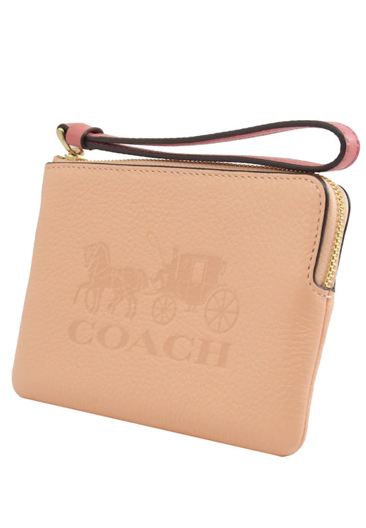 Coach Corner Zip Wristlet In Colorblock With Horse And Carriage - Faded Blush