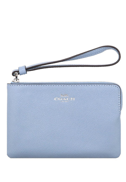 Coach Corner Zip Wristlet In Crossgrain Leather - Marble Blue