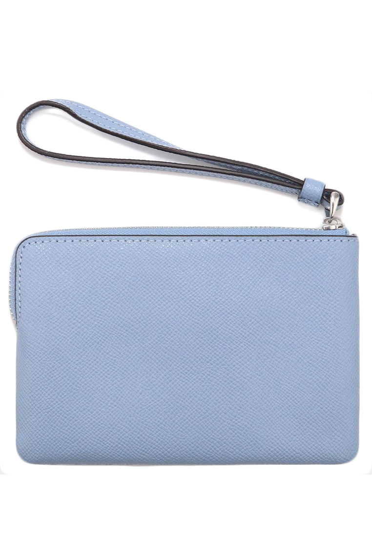 Coach Corner Zip Wristlet In Crossgrain Leather - Marble Blue