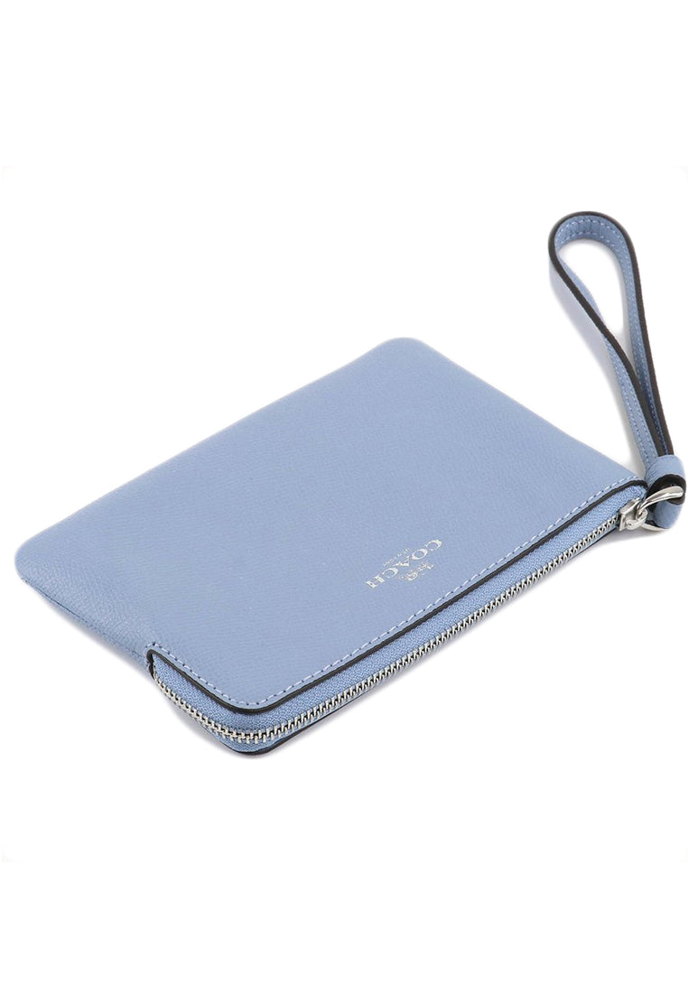 Coach Corner Zip Wristlet In Crossgrain Leather - Marble Blue