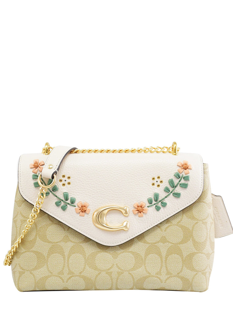 Coach Tammie Shoulder Bag In Signature Canvas With Floral Whipstitch - Light Brown