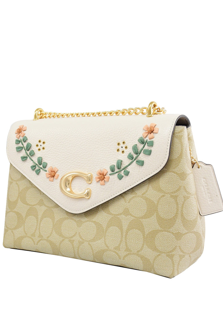 Coach Tammie Shoulder Bag In Signature Canvas With Floral Whipstitch - Light Brown