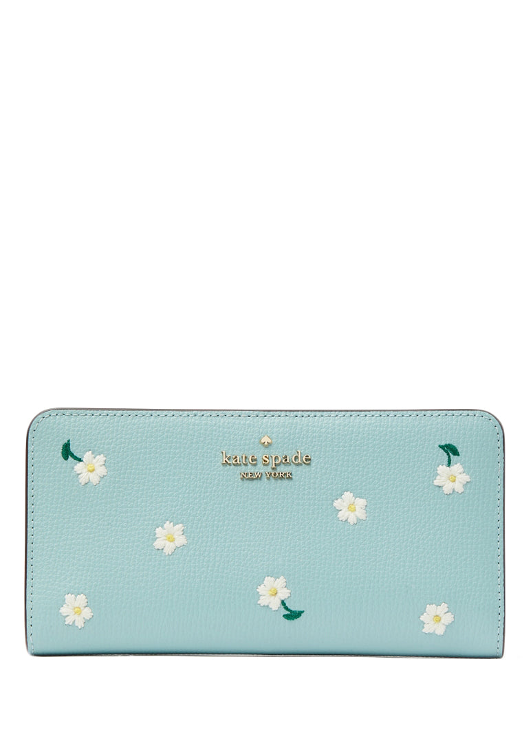 Kate Spade Darcy Embroidered Large Slim Bifold Wallet - Turquoise Blue