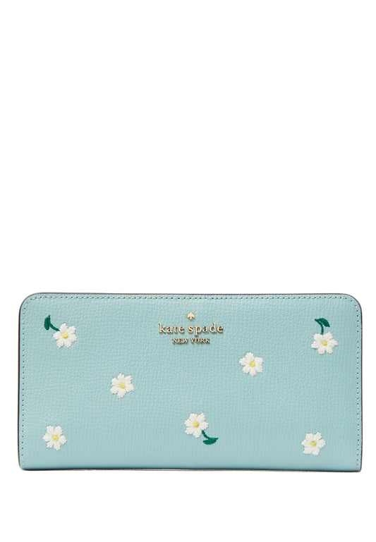 Kate Spade Darcy Embroidered Large Slim Bifold Wallet - Turquoise Blue