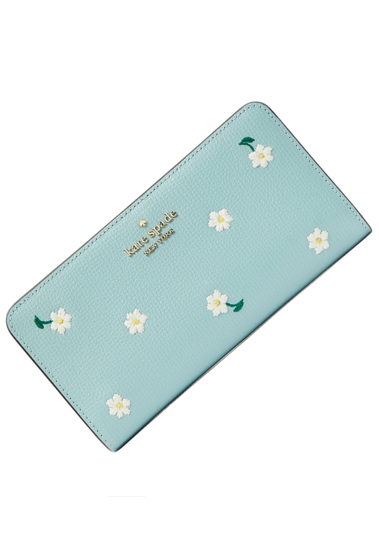 Kate Spade Darcy Embroidered Large Slim Bifold Wallet - Turquoise Blue