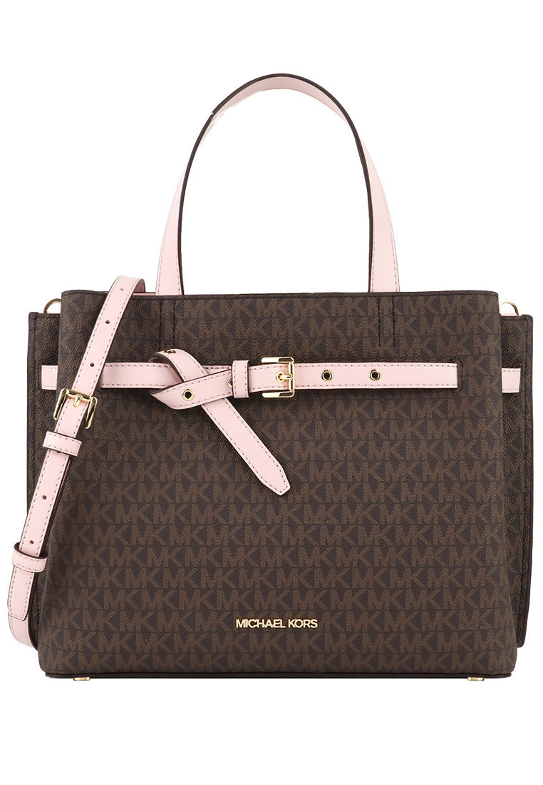 Michael Kors Emilia Large Logo Satchel - Brown/Powder Blush