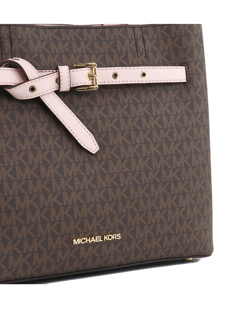 Michael Kors Emilia Large Logo Satchel - Brown/Powder Blush