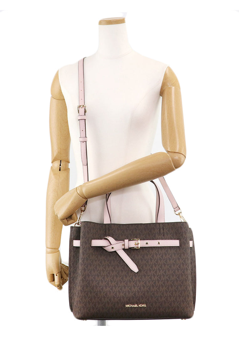 Michael Kors Emilia Large Logo Satchel - Brown/Powder Blush