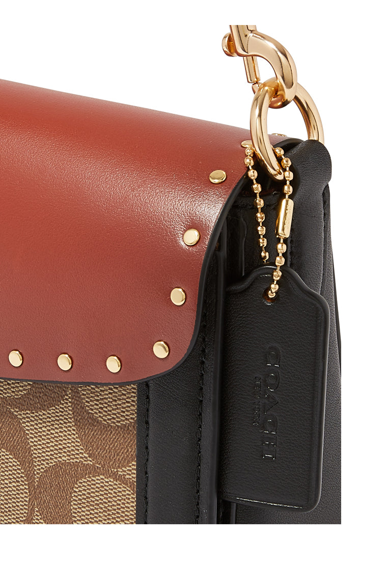 Coach Georgie Shoulder Bag In Colorblock Signature Canvas With Rivets - Brown/Terracotta