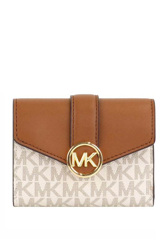 Michael Kors Carmen Medium Logo Signature Leather Wallet - Vanilla/Brown