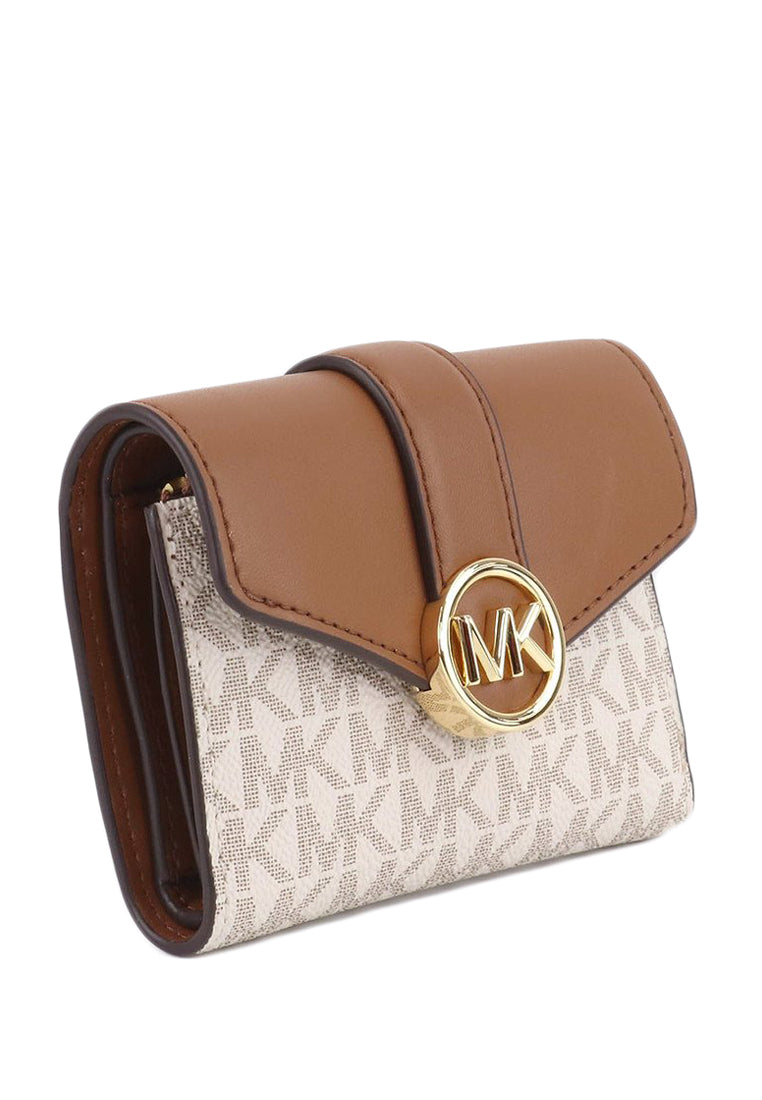 Michael Kors Carmen Medium Logo Signature Leather Wallet - Vanilla/Brown