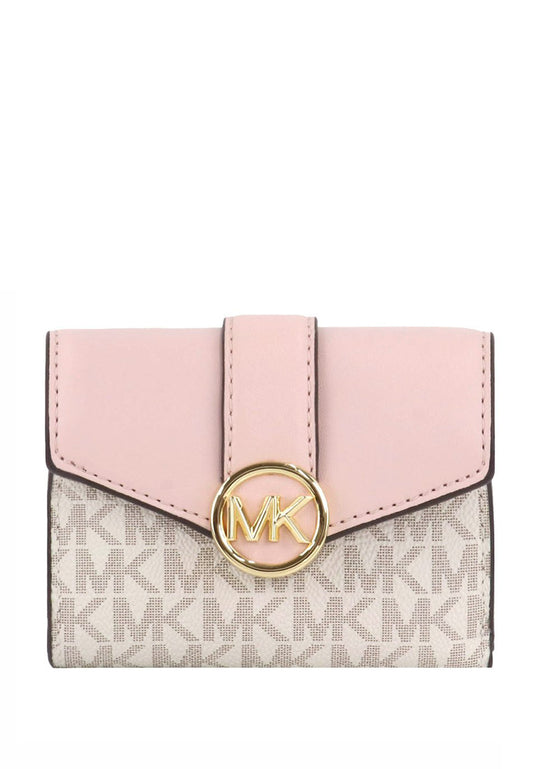 Michael Kors Carmen Medium Logo Signature Leather Wallet - Vanilla/Pink