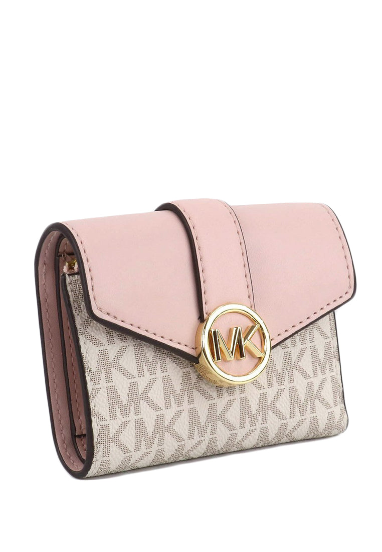 Michael Kors Carmen Medium Logo Signature Leather Wallet - Vanilla/Pink