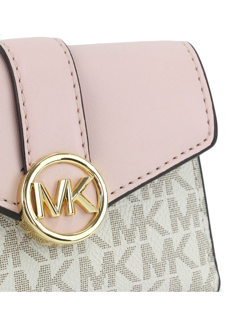 Michael Kors Carmen Medium Logo Signature Leather Wallet - Vanilla/Pink