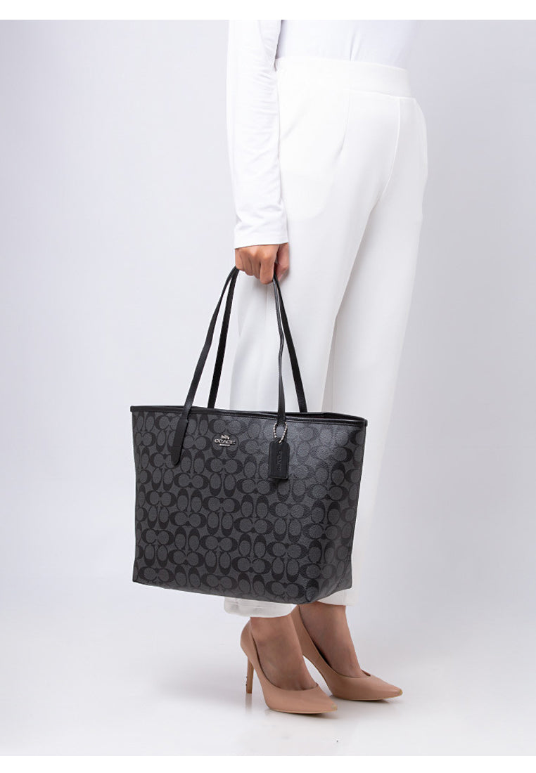 Coach City Tote In Signature Canvas - Black