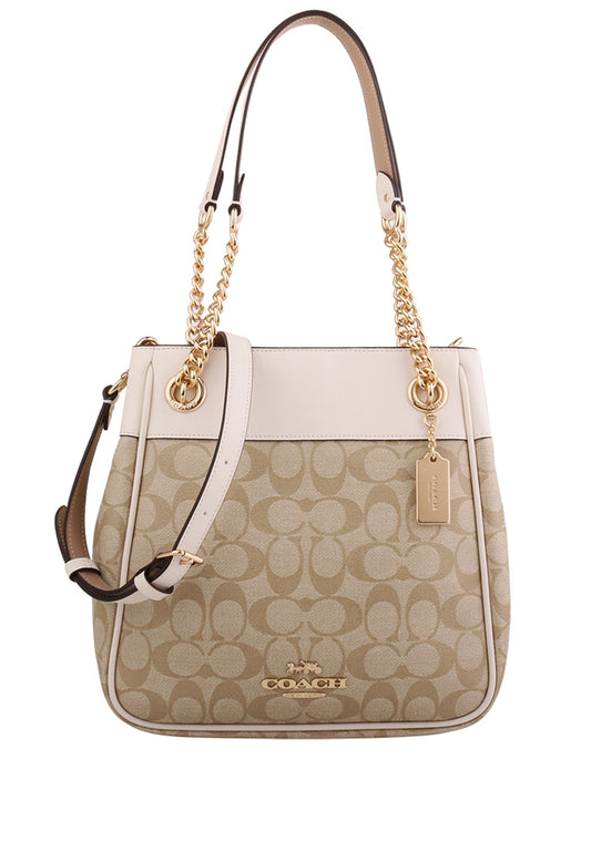 Coach Cammie Chain Bucket Bag In Signature Canvas - Light Brown/White