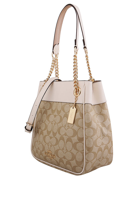 Coach Cammie Chain Bucket Bag In Signature Canvas - Light Brown/White