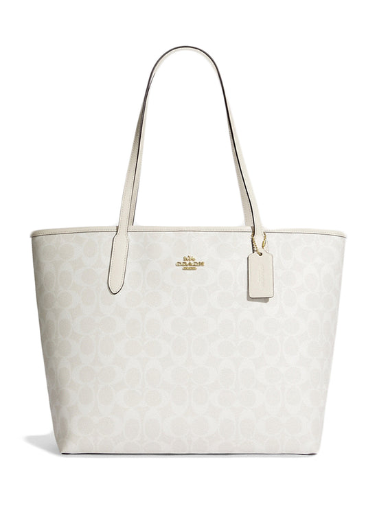 Coach City Tote In Signature Canvas - White