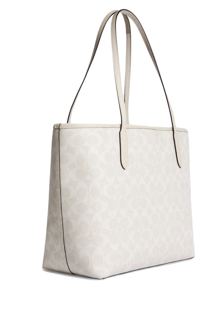 Coach City Tote In Signature Canvas - White