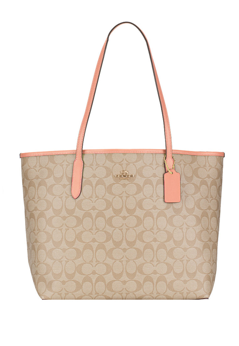 Coach City Tote In Signature Canvas - Light Brown/Pink