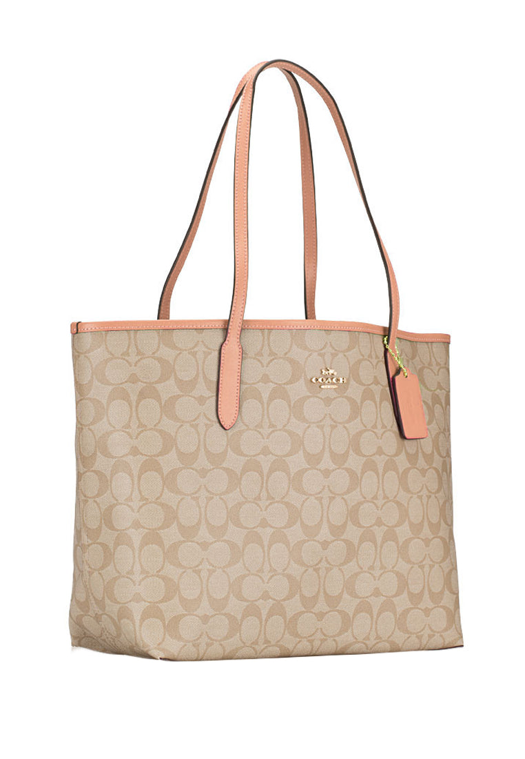 Coach City Tote In Signature Canvas - Light Brown/Pink